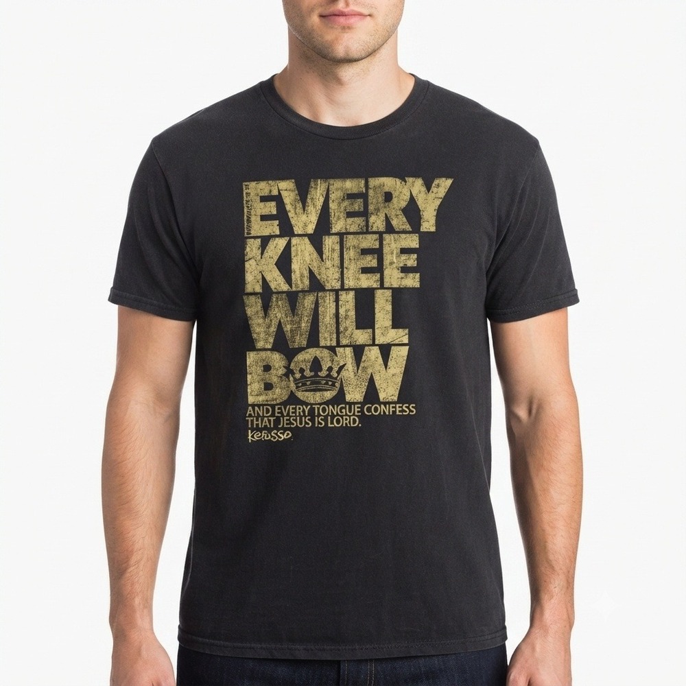 Kerusso Every Knee Will Bow Christian T-Shirt Mens Large Black Gildan Cotton Tee